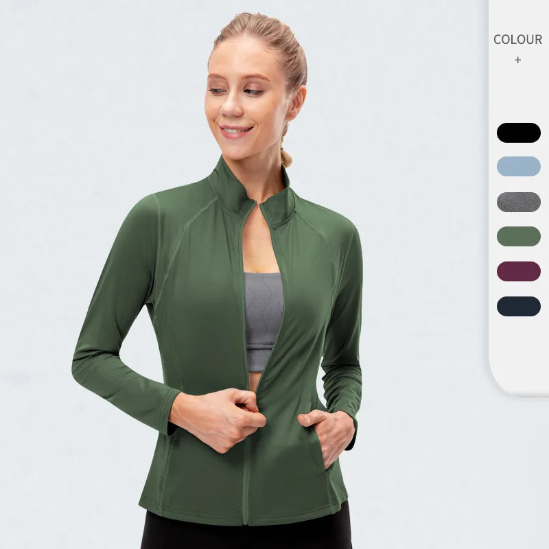 Women's Long Sleeve Sports Jacket Font Zip up Fitness Yoga Shirt Gym Top Activewear Running Coats Workout Clothes Woman
