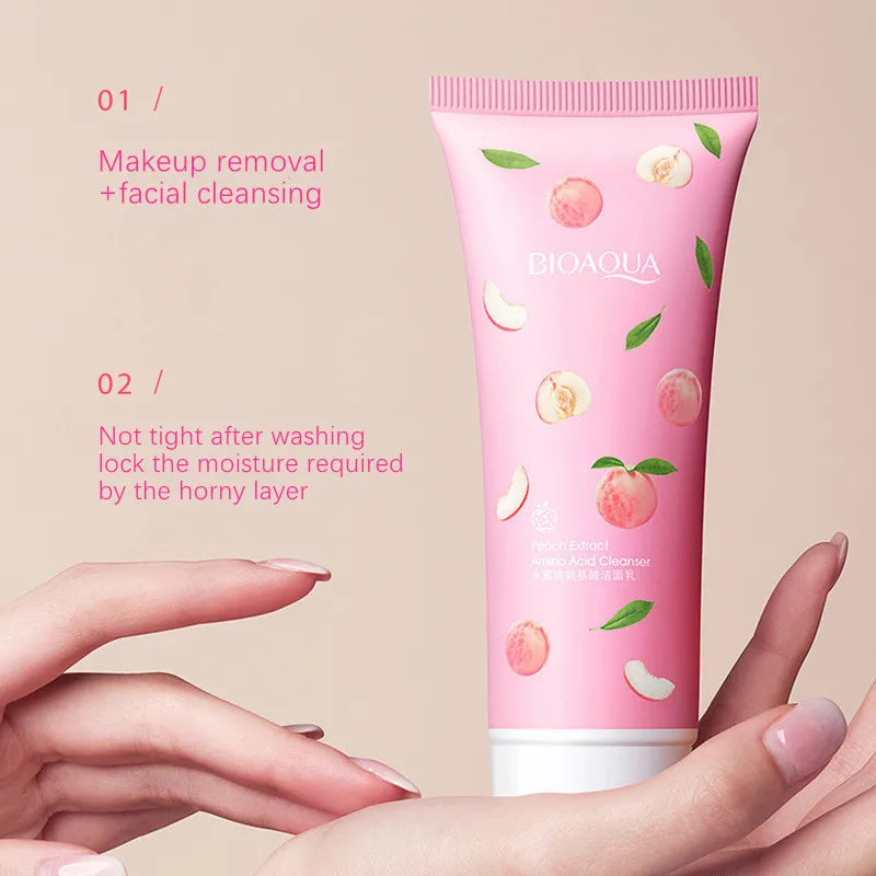 BIOAQUA Peach Amino Acid Skin Facial Cleanser Foam 2021 Fashionable Design 100g 3.5OZ Face Wash Mousse Makeup Removal