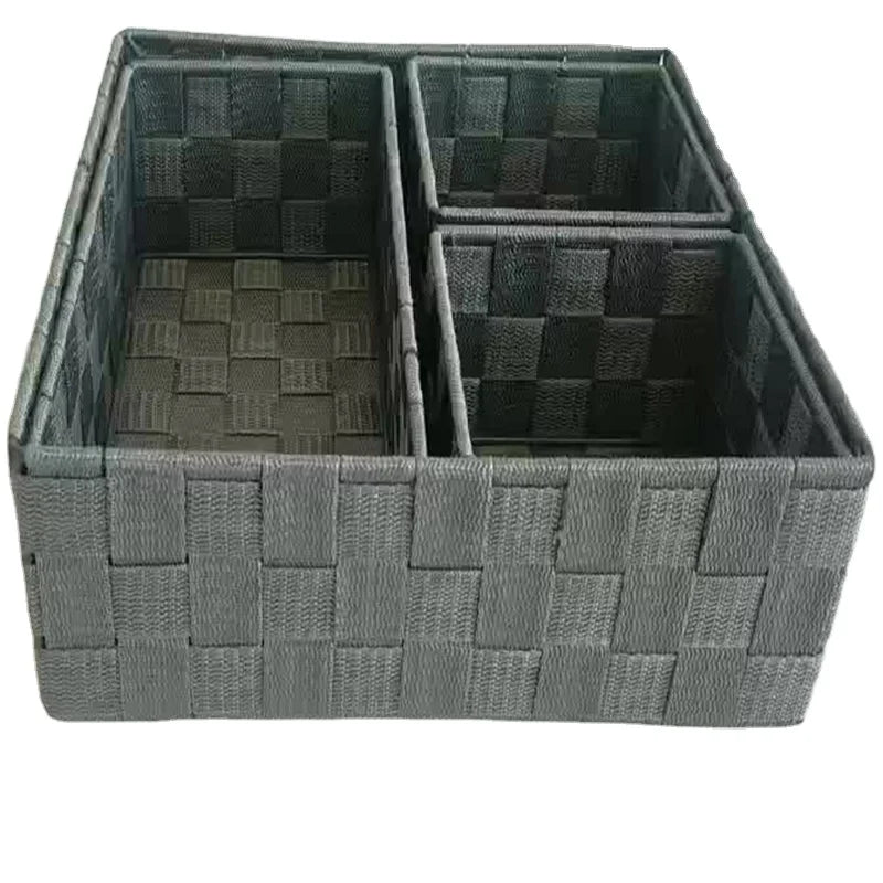 Wholesale Handmade Nylon Strap Set of Four Trapezoid Storage Baskets Eco-Friendly Decorative Weaving