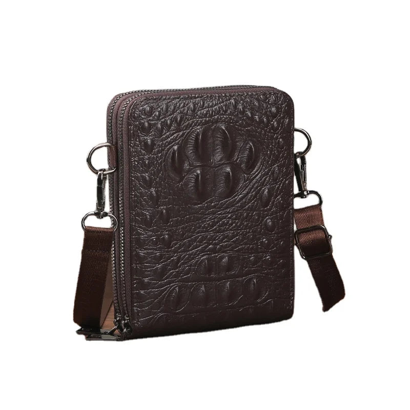 Men's Casual Business Embroidery Embossed crocodile Pattern Single Shoulder Crossbody Bag