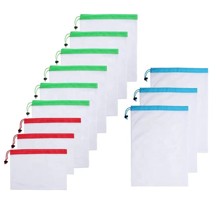 9PCS Eco Friendly Recycled Organic Hemp Cotton Net Mesh Reusable Produce Bags for Fruit Vegetable