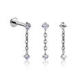 G23 Titanium  Internally Threaded  Zircon with Chain Ear Stud Helix Cartilage Tragus Body Piercing Jewelry