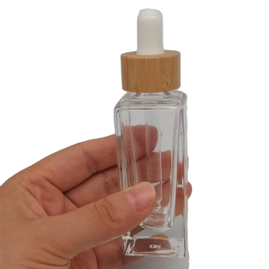 50ml Transparent Frosted Thickened Glass Oil Bottle Glass Dropper Environmental protection Bamboo and Wood Lid