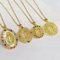 Sweater Necklace Zircon Brass-plated Gold Virgin Mary Pendant Necklace Titanium Steel Chain Jewelry