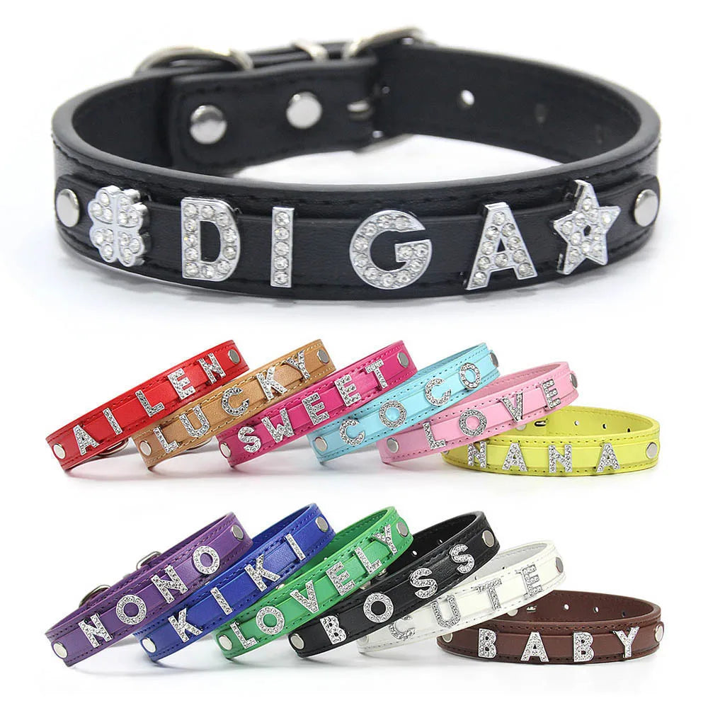 Wholesale Cheap Plain Personalized Name Alphabet Leather Dog Collar with Sliding Letters