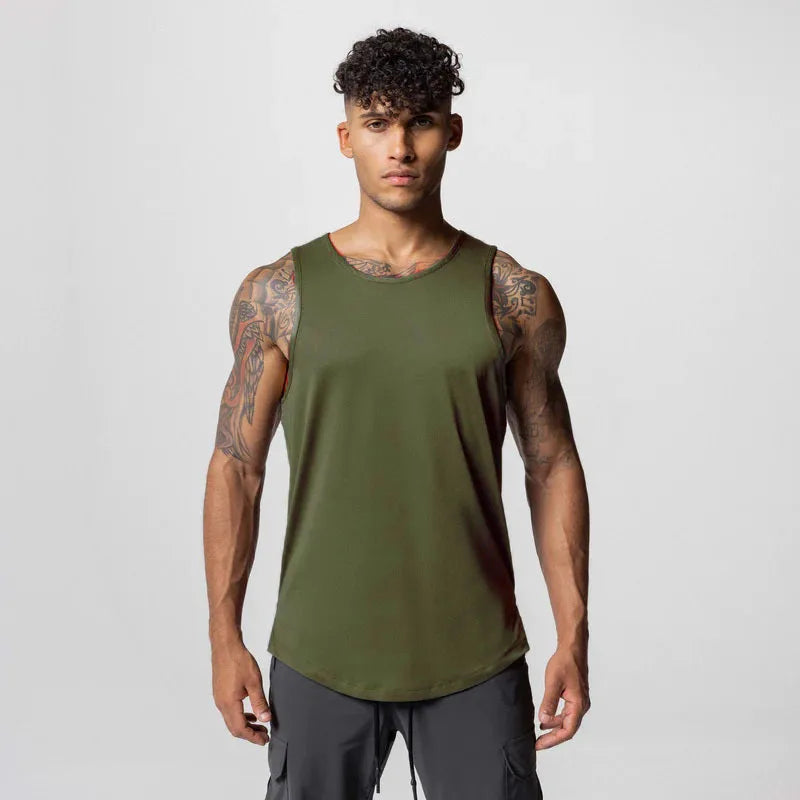Wholesale Men Sports T-shirt Summer Breathable Sleeveless Round Neck Solid Color T-shirt  Fitness T-shirt for Men Clothing