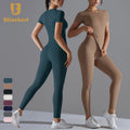 2025 Sportswear Gym Fitness Yoga 2 Pieces Sets Elastic Waist Closure Active Wear Short Shirt Legging Set for Women