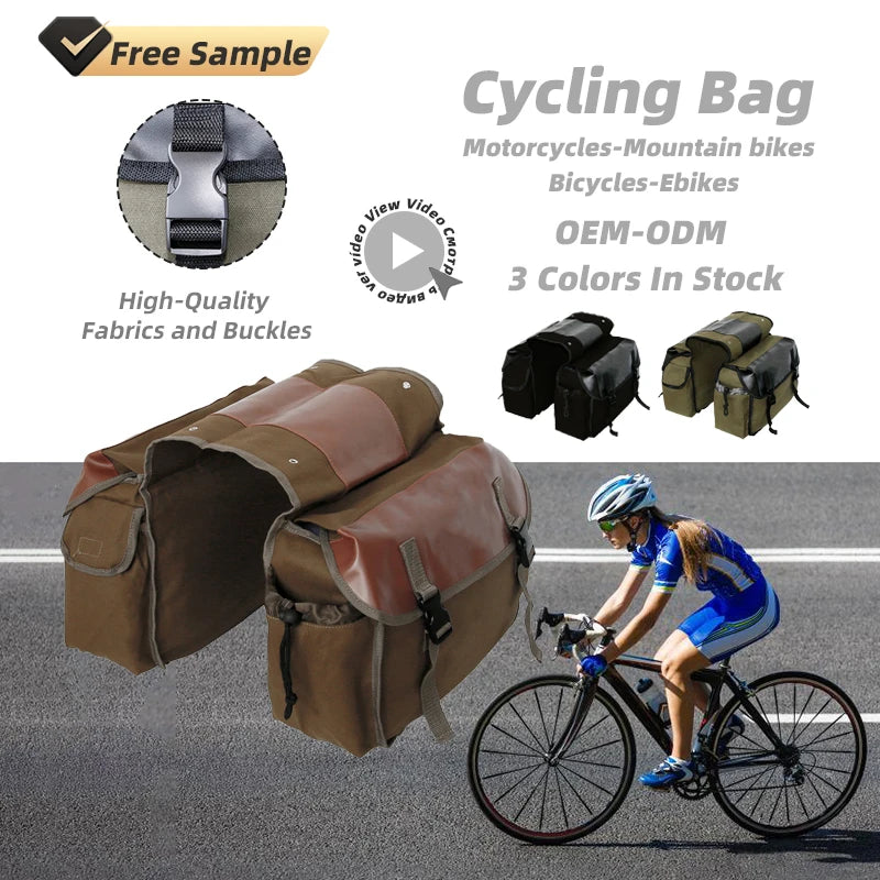 Outdoor Canvas Ebike Motorcycle Mountain Bike Rear Saddlebag Motorcycle Tail Side Luggage Tool Storage Bags for Cycling Travel