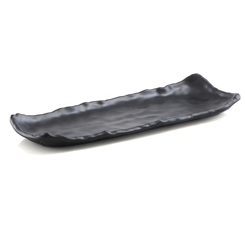 Japanese Modern Restaurant Dinnerware Durable 12.5 Inch Unbreakable Black Melamine Sushi Plate