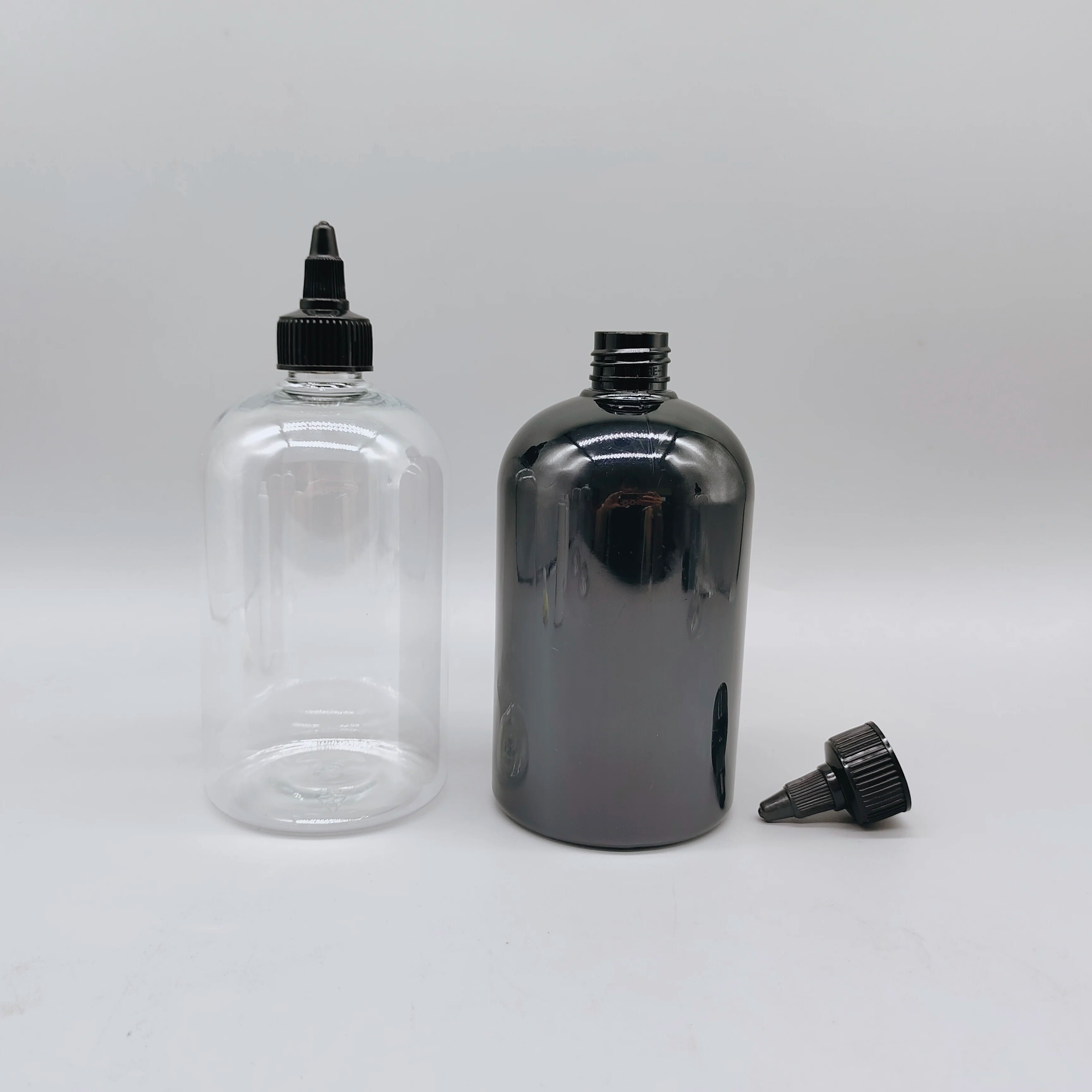 500ml Black Boston Glue Squeeze PET Transparent Bottle for Liquid Soap Ink Sauce Packaging Custom Screen Printing Black Screw