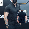 New Short Sleeved Stand up Collar Quick Drying Fitness Suit Sports T-shirt High Elastic Tight Fitting Shirt POLO Shirt