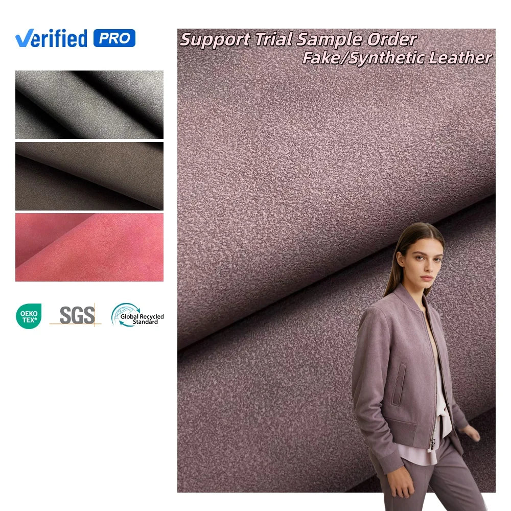 PFAS FREE Retro Two Tone Faux Leather Waterproof Cowhide Fluff PU Leather 2-Way Stretch Brushed Backing for Garments Costumes