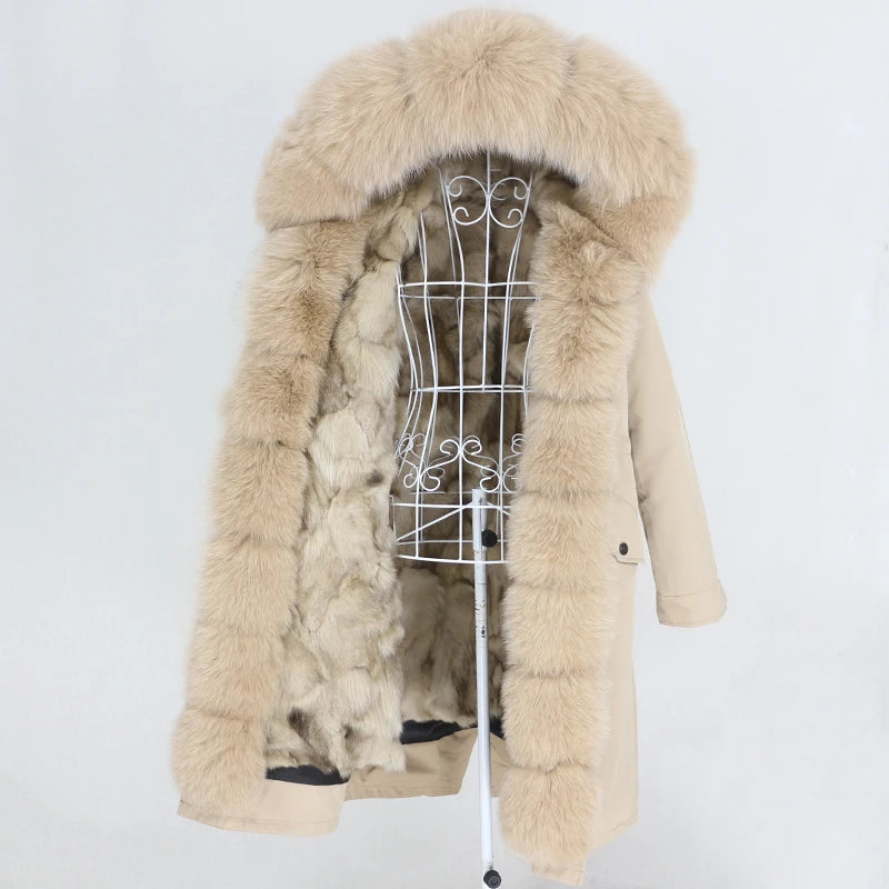 OFTBUY 2023 High-quality Luxury X-long Waterproof Parka Jacket for Women Winter With Natural Fox Fur Hood Detachable Outerwear