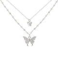 Wholesale Women Stainless Steel Rhinestone Crystal butterfly Necklace Double Layered Ladies Jewelry butterfly Pendant Necklace