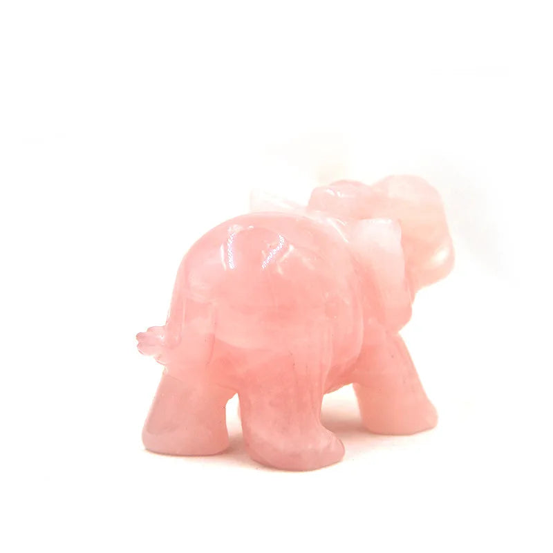Huiying Wholesale Chakra Stones Lifelike Hand Carved Jade Crystal Animal Figurine 2 Inch Rose Quartz Elephant Carving Crafts