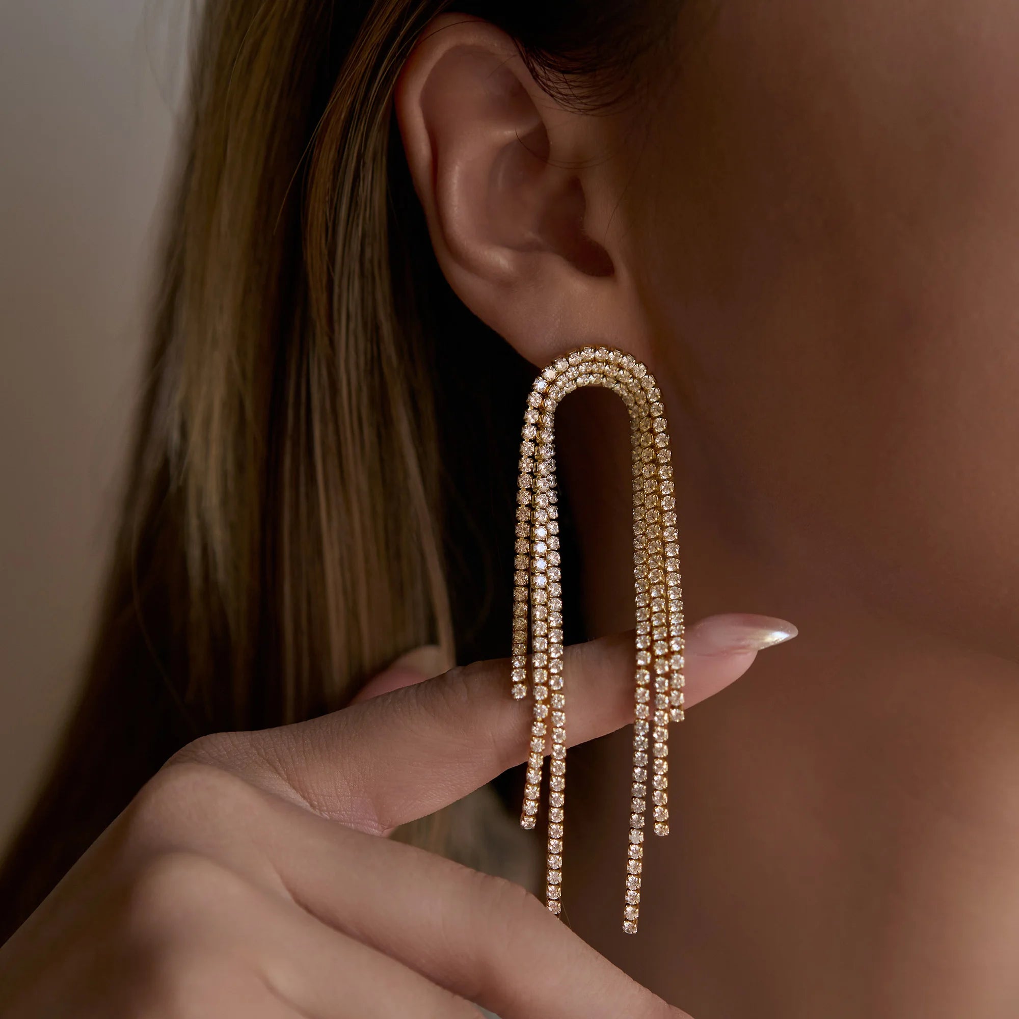 2024 Dazan 18k Gold Plated Winter Hypoallergenic Stainless Steel Vintage Tassel Snowflower Tennis Zircon Unique Artist Earrings