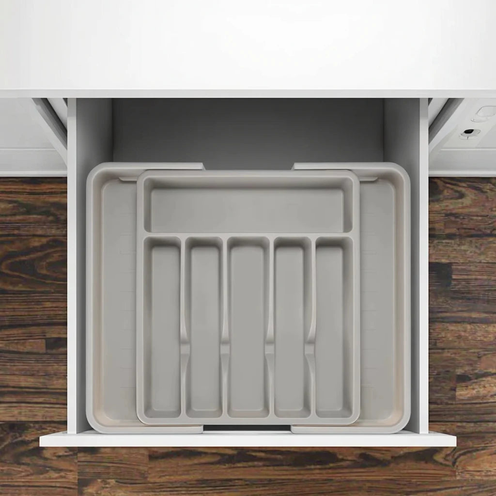 Modern PP Plastic Tableware Storage Drawer Compartment Rectangle Cross-Border Box Aluminum for Stocks Includes Knives Lids Dust