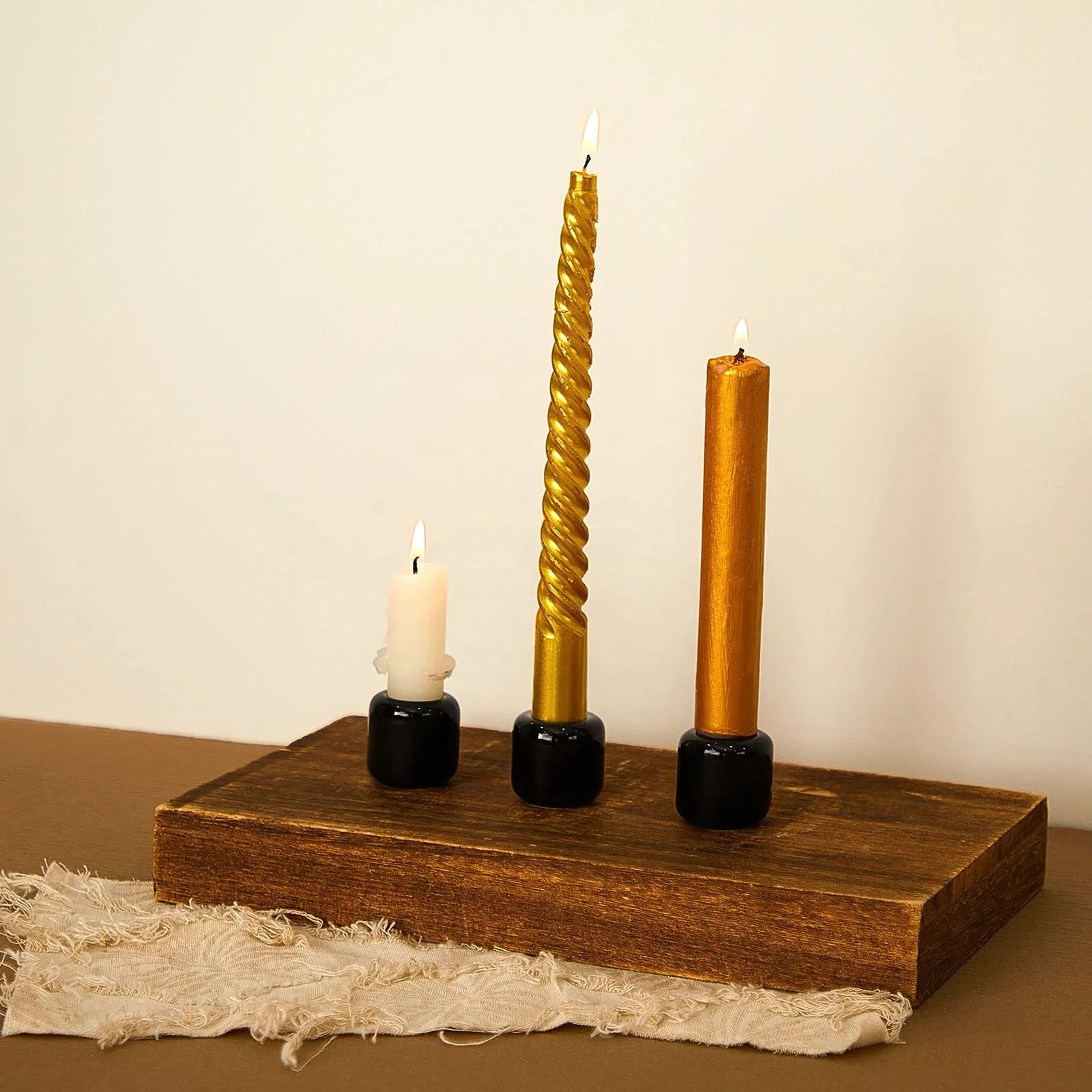 Modern Handmade Small Cylinder Black Ceramic Candle Holder Exquisite Minimalist Candlestick Home Decoration