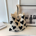 2024 New Crochet Tote Bag Cute Heart Pattern Shoulder Bag Knitted Woven Bag Handbag