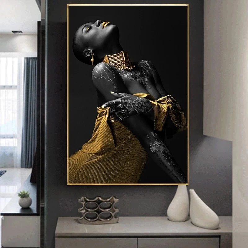 African Black Woman Figure Art Canvas Paintings Posters and Prints Scandinavian Wall Art Pictures for LivingRoom Home Decoration