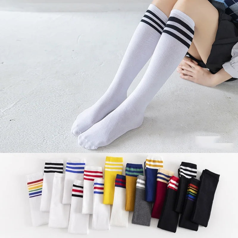 Retro Striped Jacquard Knee Socks for Girls School Uniform Daily Usage Wholesale Cheerleading Socks
