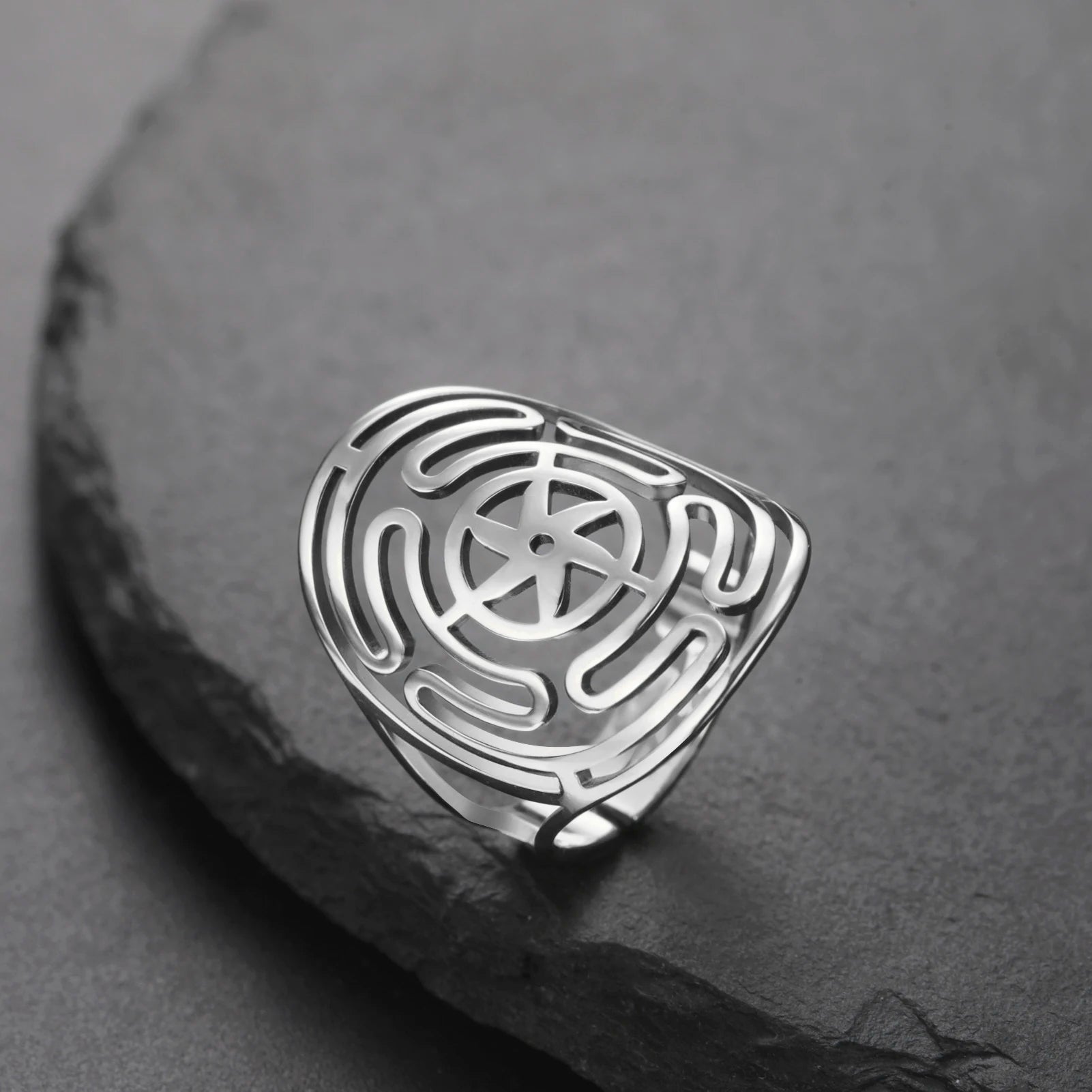 Hecate Wheel Ancient Greek Goddess Adjustable Ring Stainless Steel  Magic Symbol Kabbalah Amulet Ring Jewelry Gifts for Women