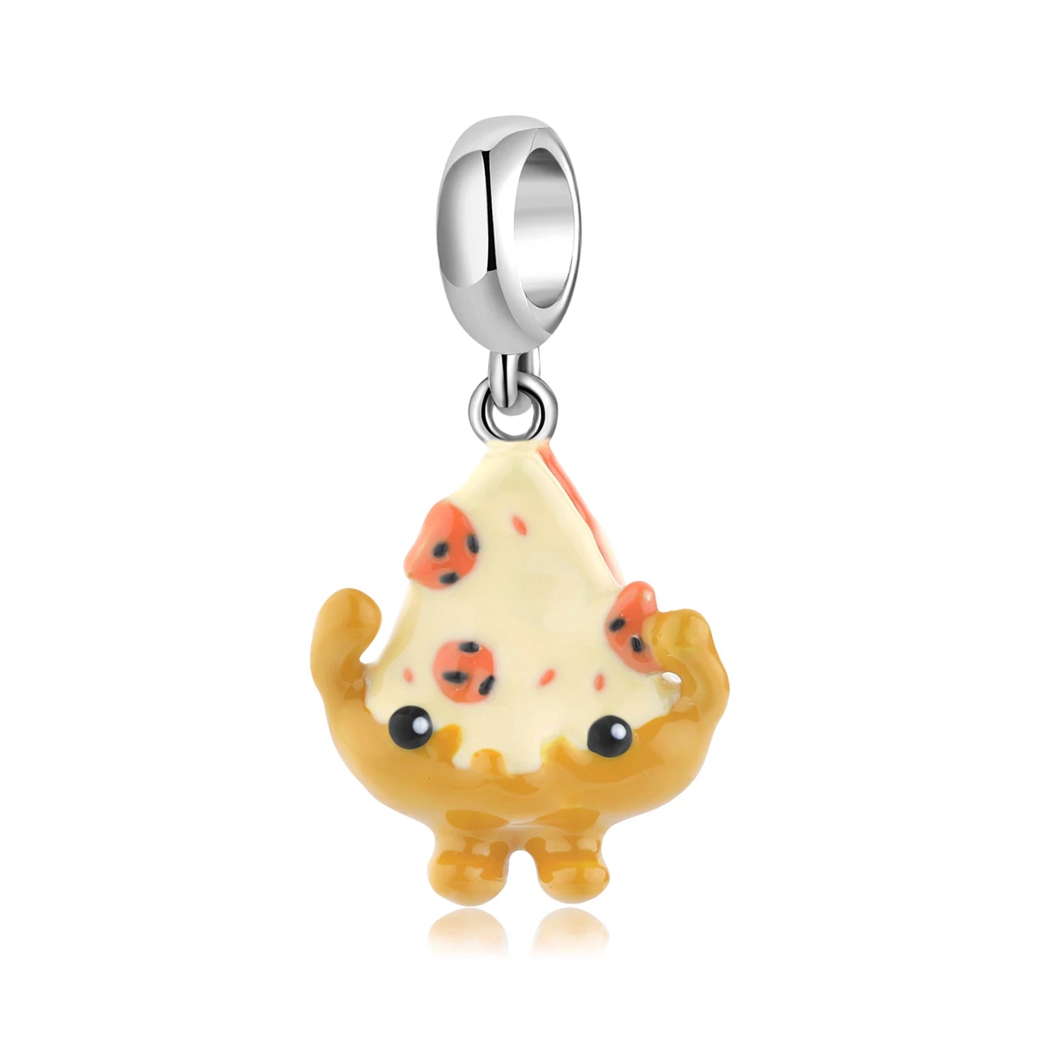 Cheese Pizza Elves Food Pendant 925 Sterling Silver Charms Pendant Fine Enamel DIY Beads for Women Bracelet Jewelry Making