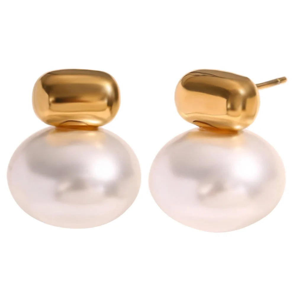 Dainty Stainless Steel 18K Gold Plated Ball Stud Earrings Classic Imitation Pearl Earrings Daily Jewelry Gifts for Women