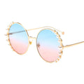 DOISYER 2020 New Arrivals Gold Metal round Frame Pearl Sunglasses with Ocean Lens for Women