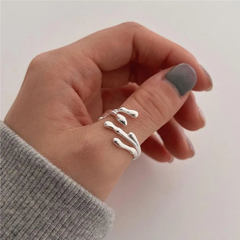 Special Design 925 Sterling Silver Irregular Branches Rings for Girls Party Jewelry Gifts