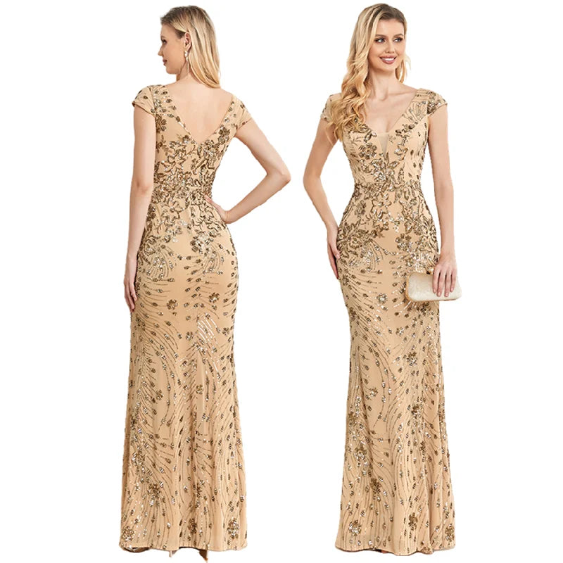 LY2123 Luxurious Elegant Evening Dresses V-neck Sleeveless Long Formal Prom Party Dresses Women Sequin Mermaid Wedding Dress