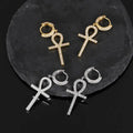 VEROMCA Women's Bling Gold Hip Hop Iced Ankh Earrings Trendy Diamond-Cross Stud Jewelry with CZ Zircon Hoop Drop Brass Material