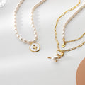 18K Gold Plated Baroque Pearl Pendant Necklace with Zircon Women's Trendy Stainless Steel Jewelry for Wedding Occasions