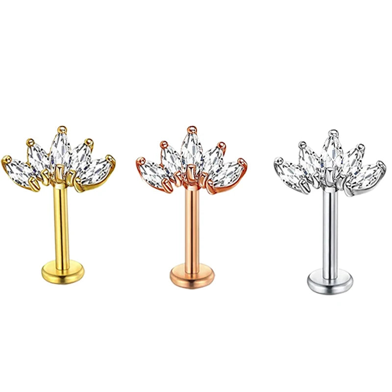 16G Lip Rings Stainless Steel Labret Studs Lip Ring Tragus Helix Earring Stud Cartilage Piercing Jewelry 6/8mm Ear Bar for Women