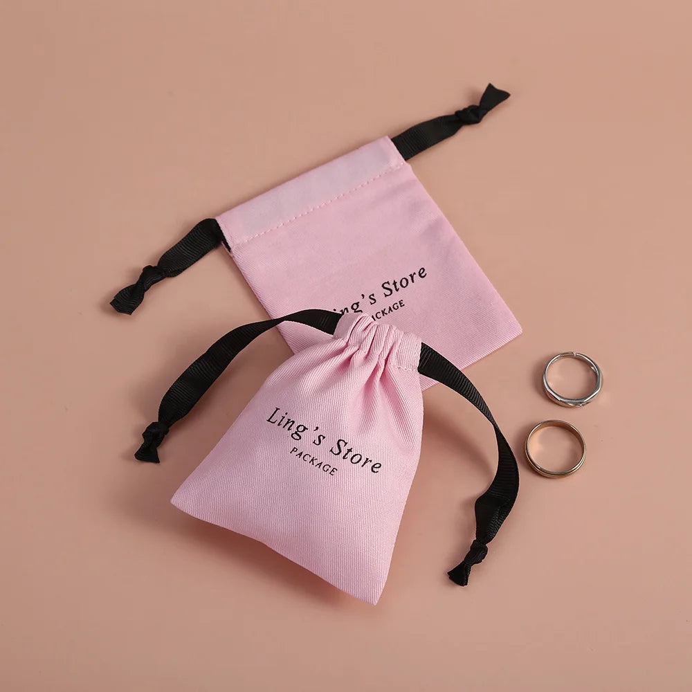 Women and Girls Eco-Friendly Pink Muslin Cotton Jewelry Pouch Differently Sized Gift Bag for Fashion Accessory Storage