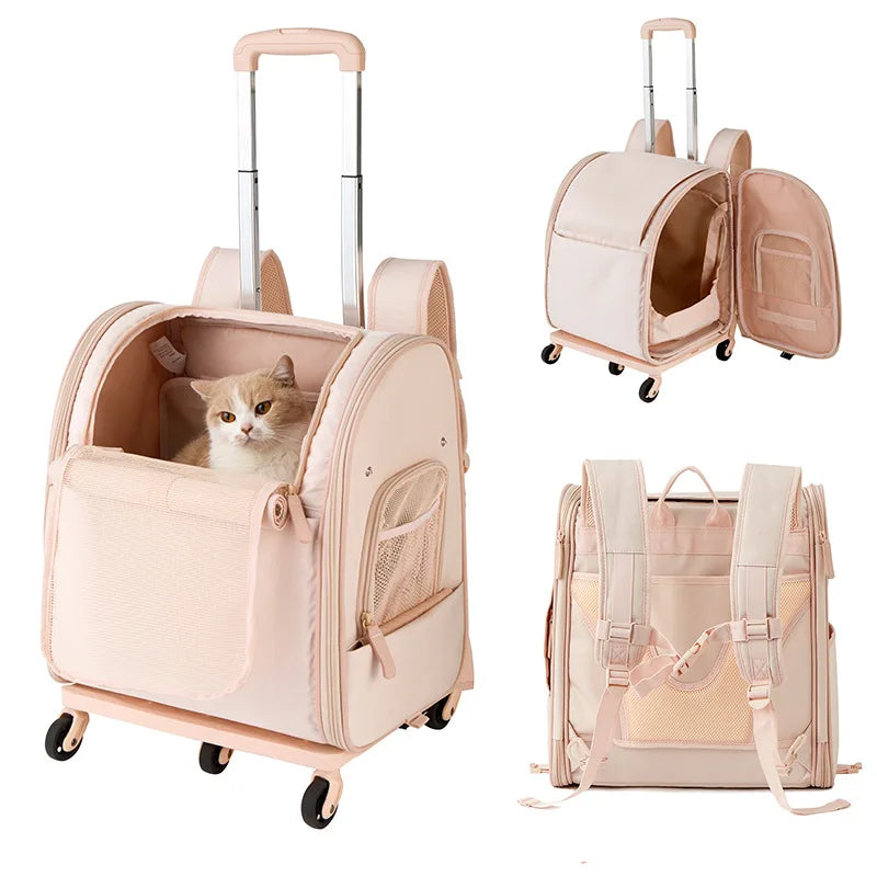 Customizable Logo Outdoor Large Capacity 900D Oxford Soft Pet Trolley Backpack Set Luxury Portable Cat Travel Bag for Strollers