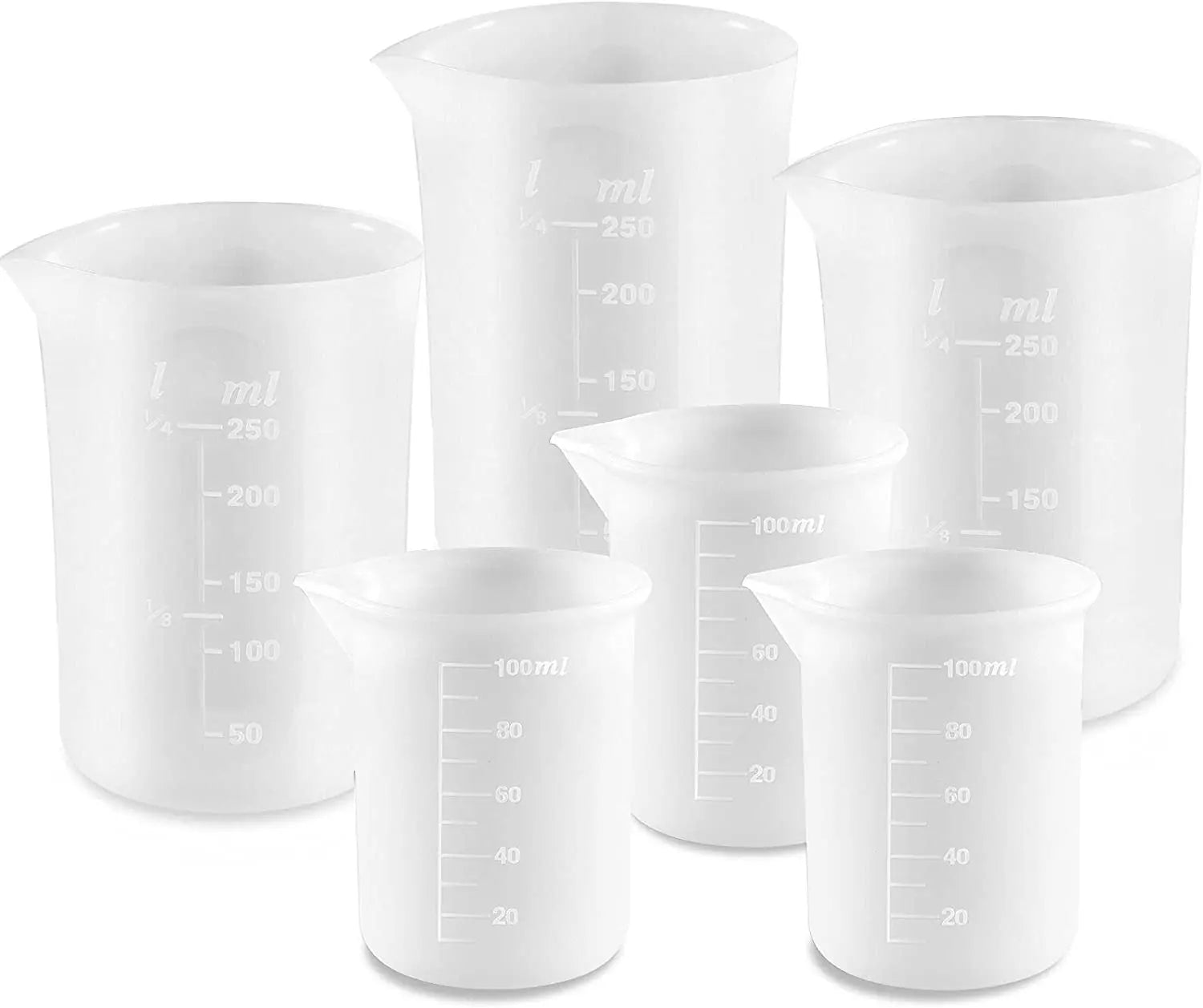 6pcs 100ml 250ml Silicone Non-Stick Mixing Cups Precise Scale Eco-Friendly Measuring Cups for Resin DIY Craft Home Kitchen