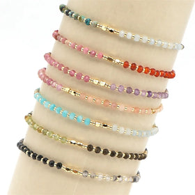 Boho Women Handmade MIYUKI Seed Bead Adjustable Healing Gemstone Natural Birthstone Tiny Gold Beaded Bracelet