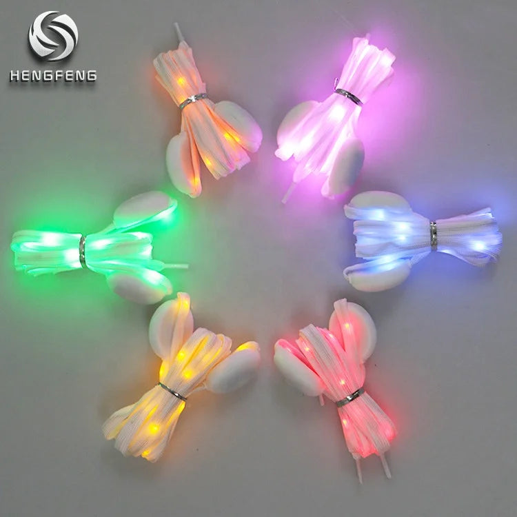 LED Light up Running Shoe Laces 10mm Width Nylon 3 Modes 7 Colors Flashing Shoelaces