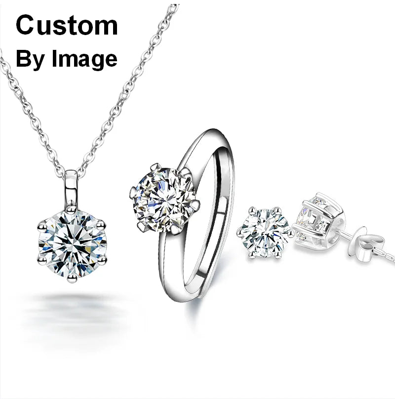 Wholesale Women Jewelry Sets 1CT Gemstone 925 Sterling Silver White Gold Plated D VVS  Moissanite Pendant Necklace Earrings Ring