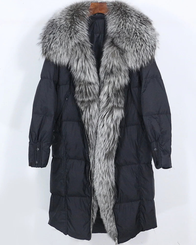 OFTUBY 2023 Women's Winter White Duck Jacket Luxury Windproof Real Fox Fur Coat New Style Loose Outerwear Streetwear Warm