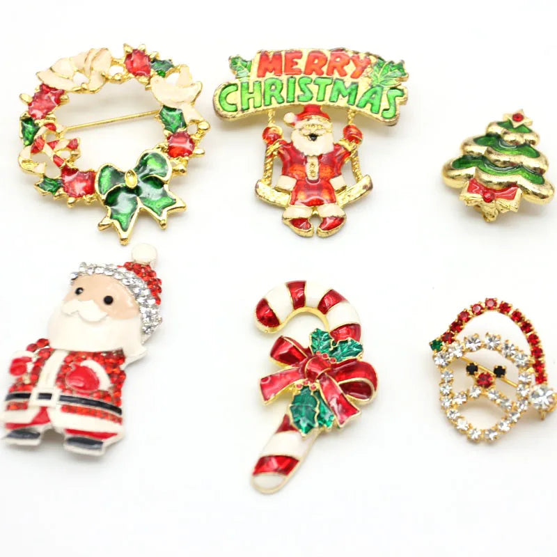 Wholesale Merry Christmas Jewelry Accessories Christmas Tree Santa Claus Brooch Pins  Holiday Gift Christmas Decoration