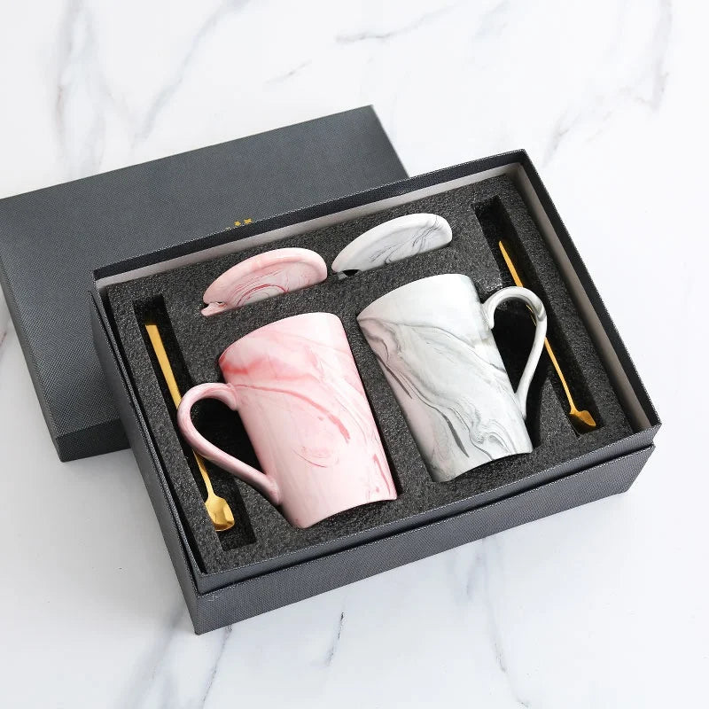 Nordic Style Ceramic Porcelain Pink Coffee Mugs with Lid and Gift Box Back to School 400ml Capacity