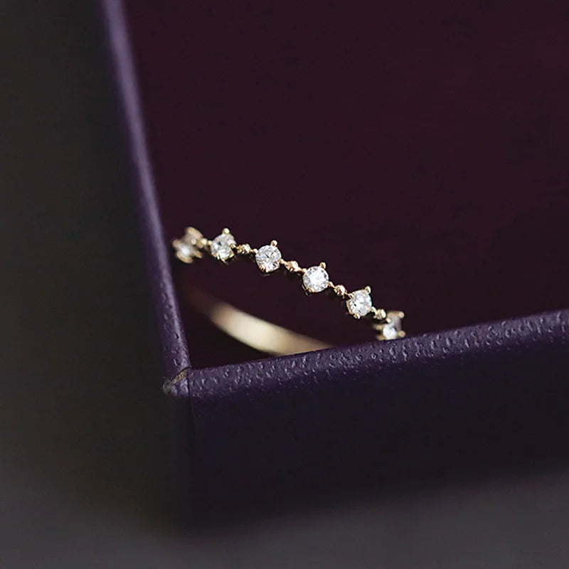 Simple Fashion Trendy Gold Plated 925 Sterling Silver White Zircon Diamond Engagement Finger Rings for Women Jewelry
