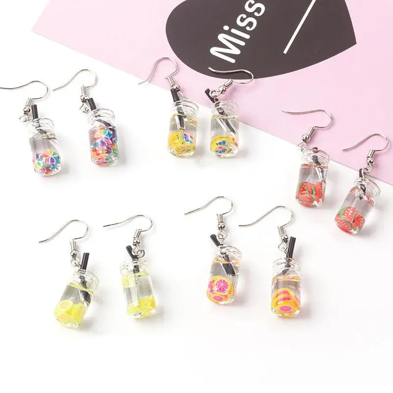Korean New Fruit Cup Drink Bottle Ear Studs Cute Small Fresh Summer Kawaii Earrings for Women