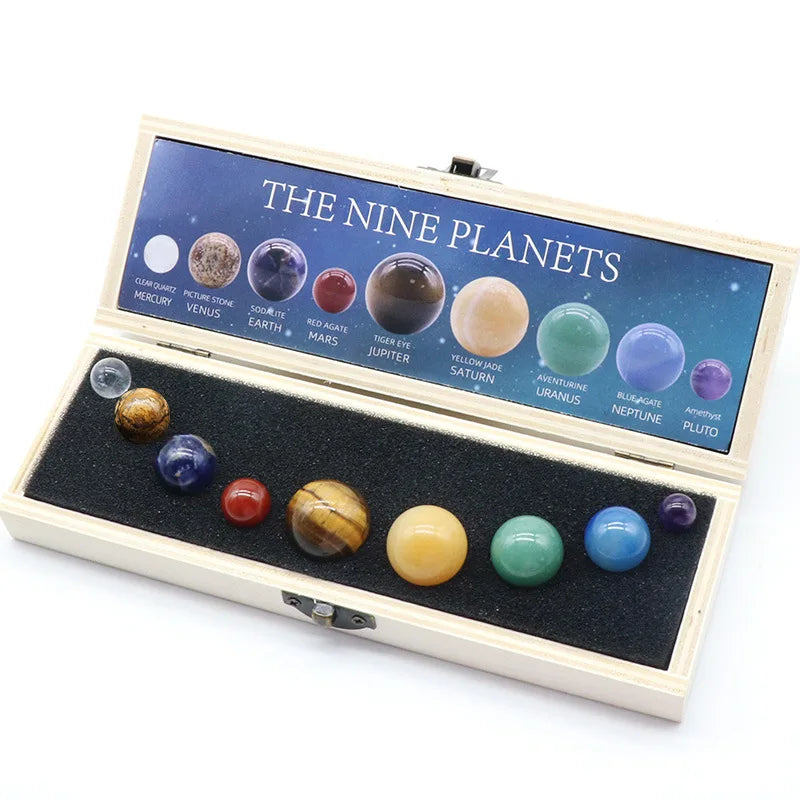 Crystal Ball Solar System Planets Science Educational Display Set Crystal Celestial Model Healing Gemstone Set Gift Box