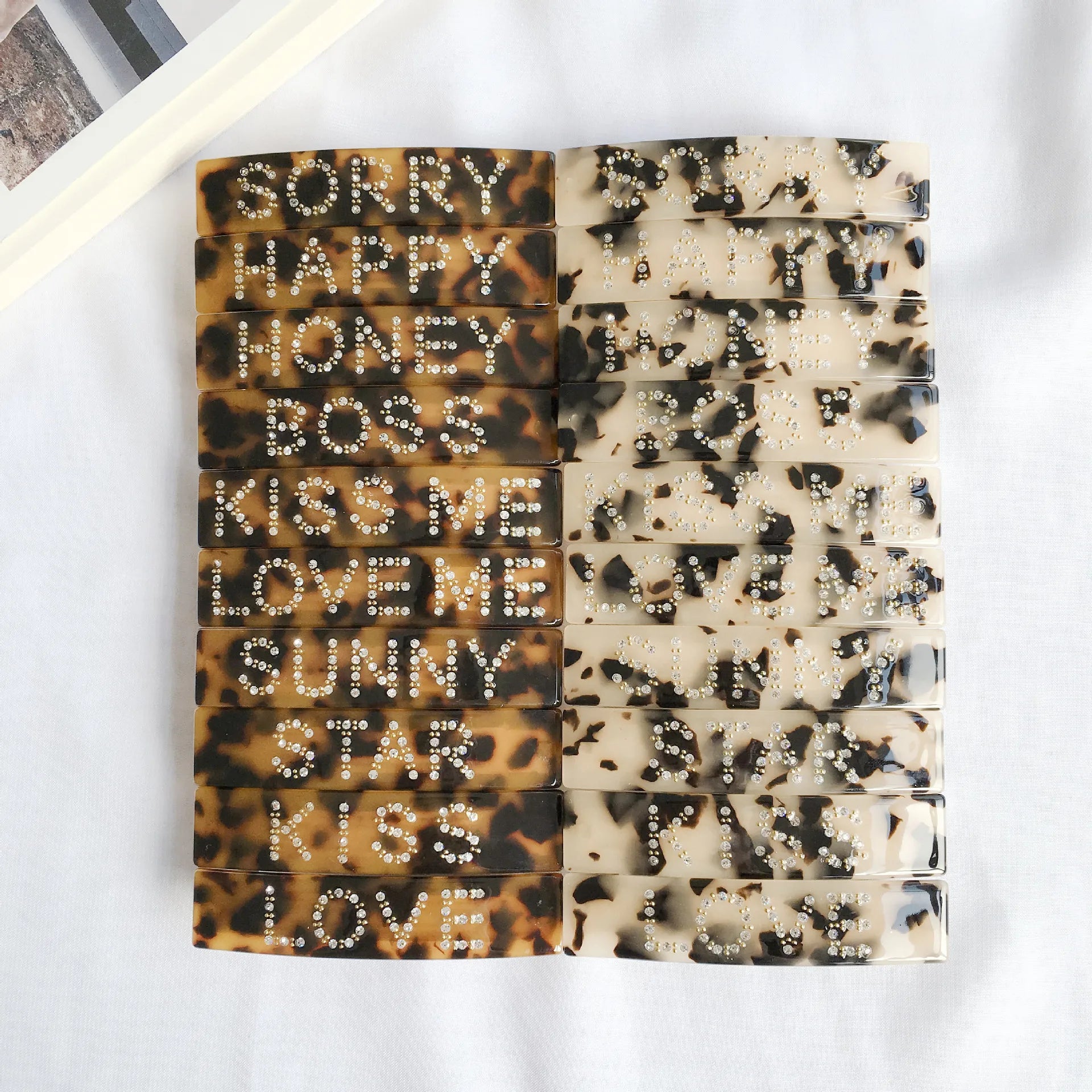 Acetate Leopard Print Edge Clip Rhinestone English Letter Hairpin Full Drill Bangs Spring Clip
