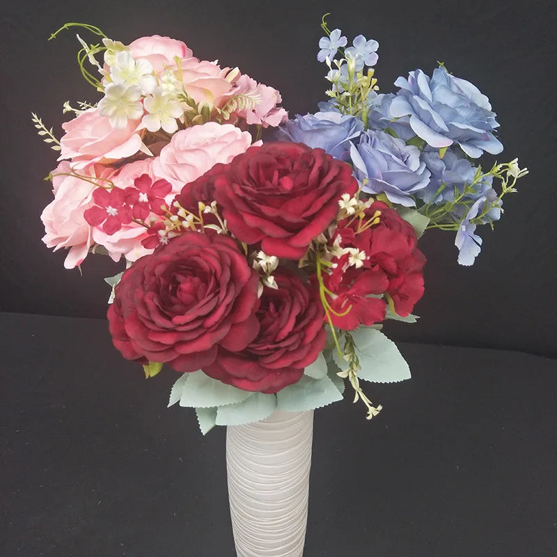 SPR Floral Bouquet Flowers Peony Wedding Decorative Silk Plastic Rose Flowers Artificial Flower Hydrangea