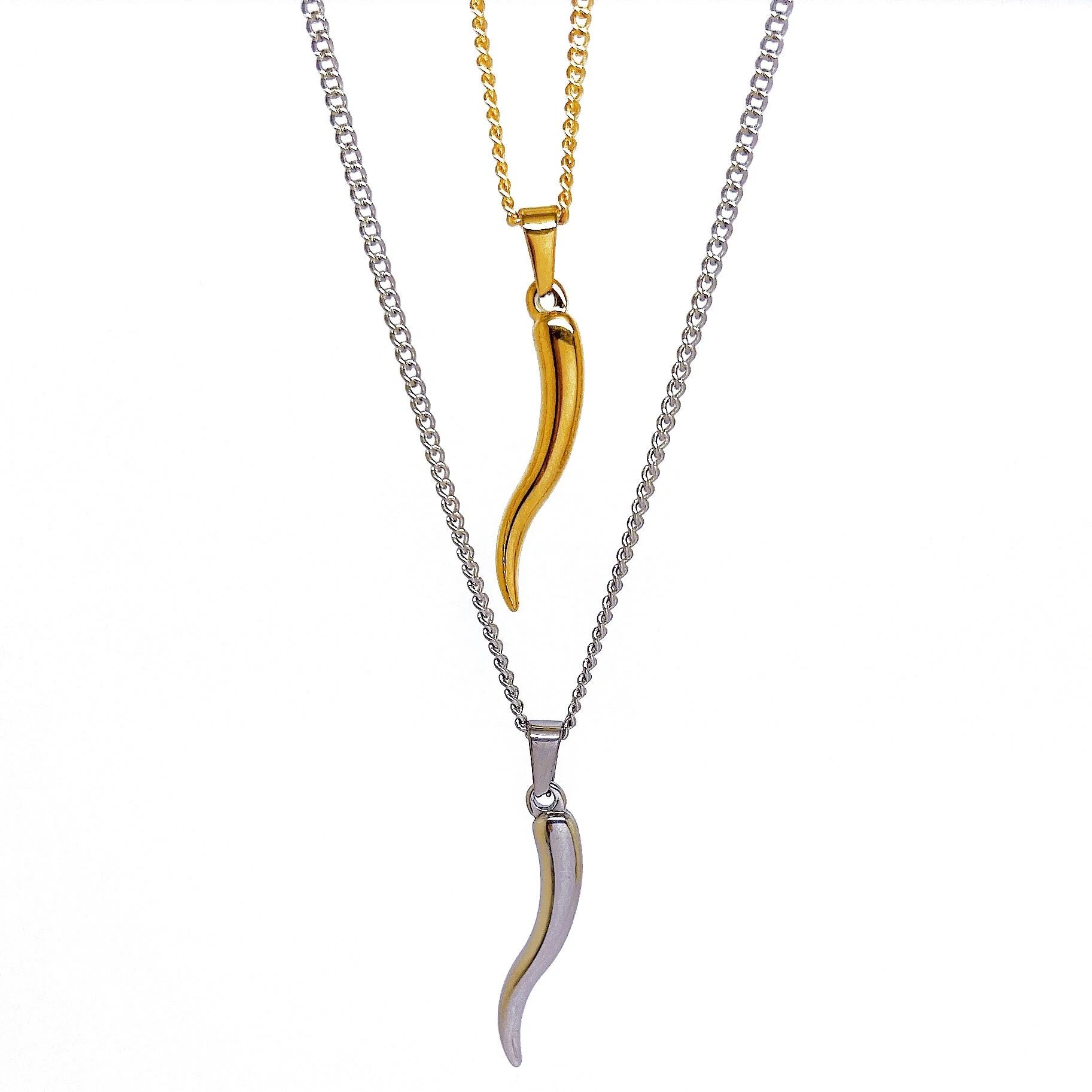 23mm Mini Italian Horn Necklace Stainless Steel 18k Gold Plated Cornicello Good Luck Horn Pendant Necklace for Women
