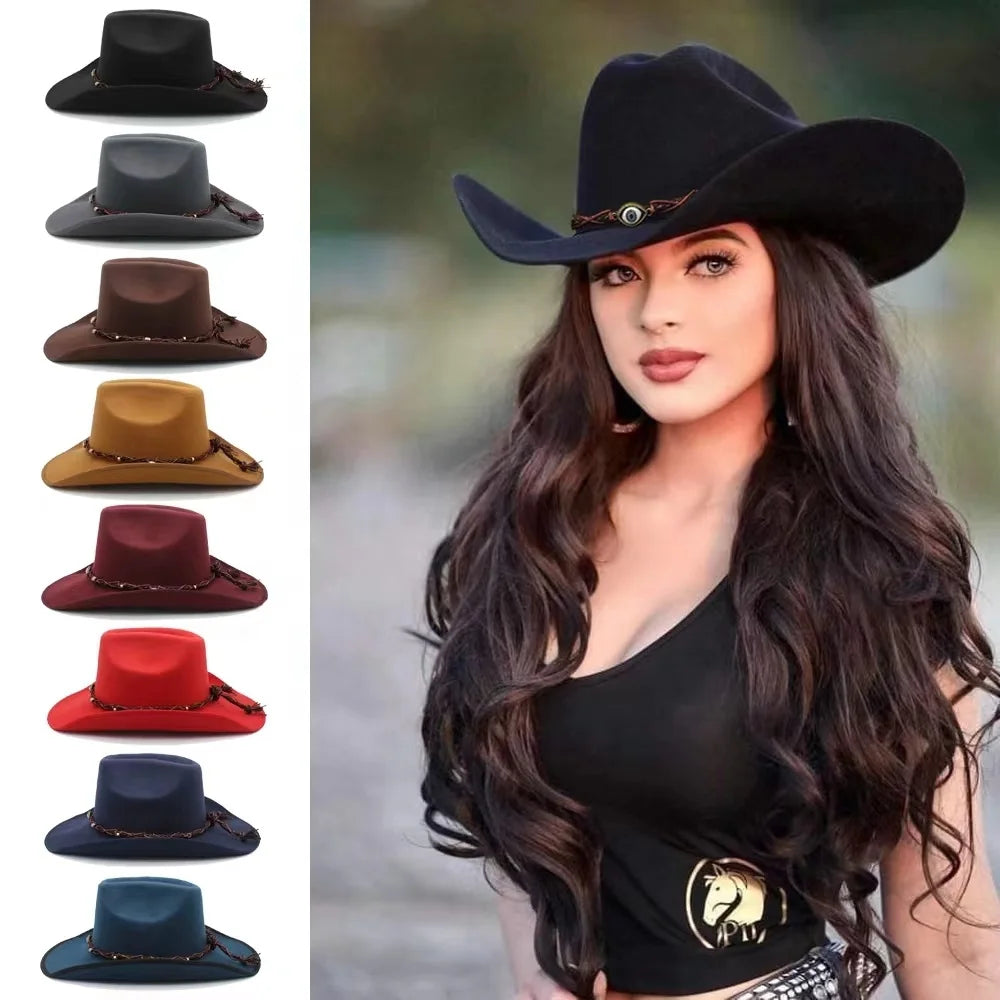 FREE SAMPLE Fashion 2022 Luxury Manufacturers Old School Women Western Warm Fleece Vintage Distressed Cowboy Fedora Felt Hat